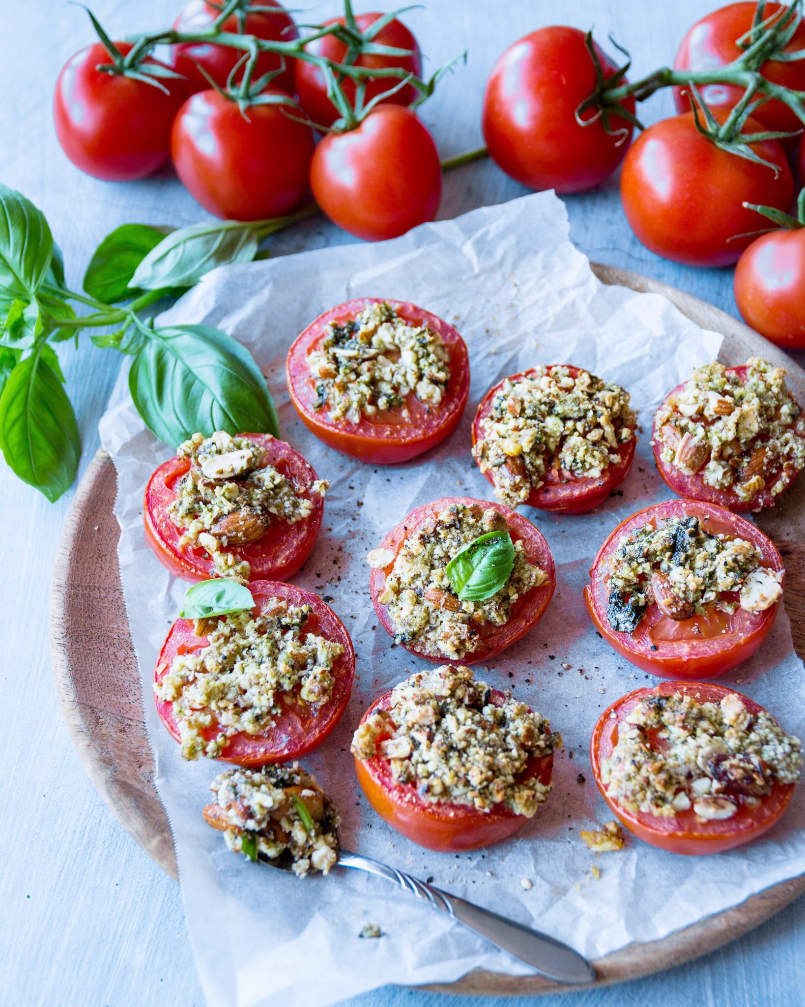 Roasted Tomatoes with Almond Basil Crust