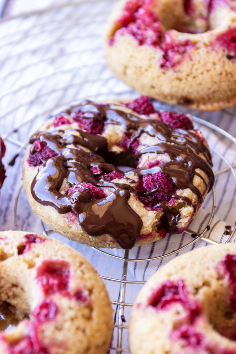 Vegan Gluten-free Baked Raspberry & Vanilla Donuts