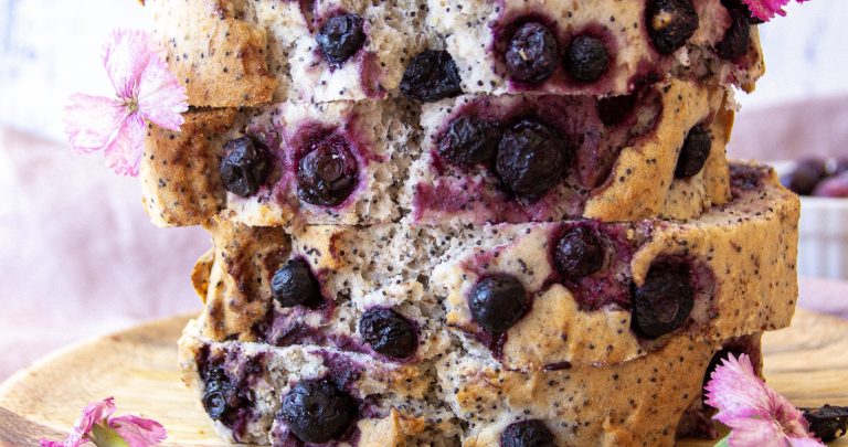 vegan gluten-free blueberry lemon poppyseed loaf