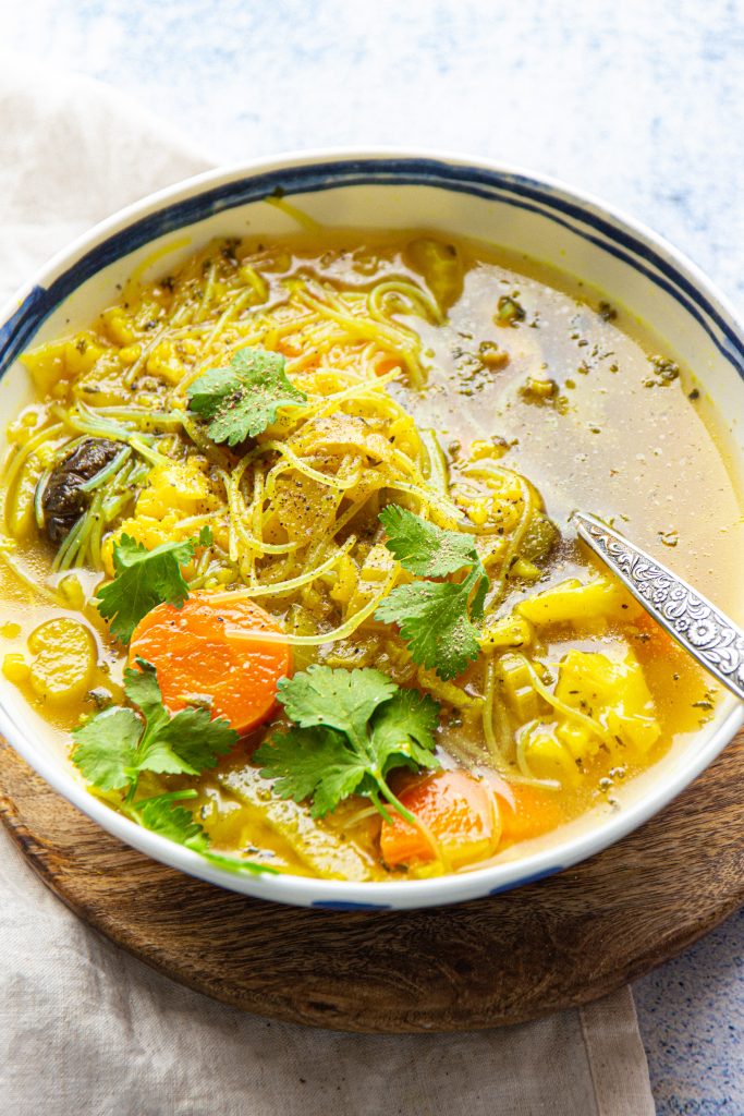 vegan cauliflower noodle soup as a vegan kid meal
