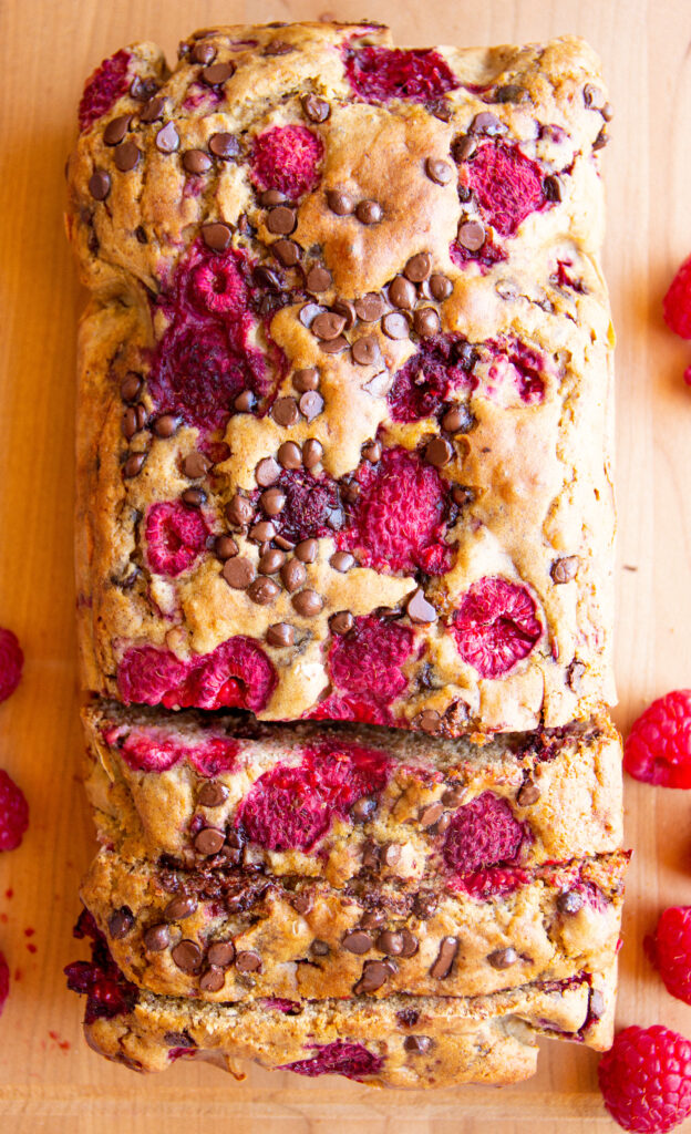 vegan raspberry loaf with chocolate chips