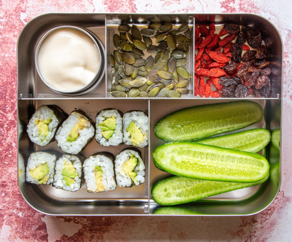 avocado sushi for a healthy vegan lunchbox idea