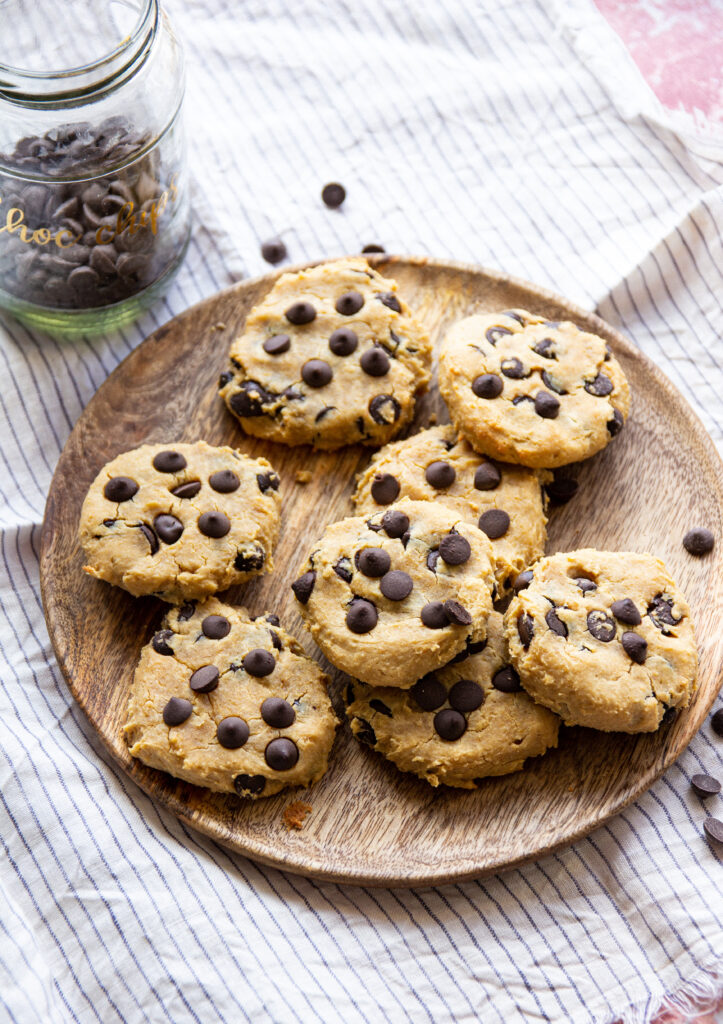 healthy chickpea cookies with peanut butter and chocolate chips