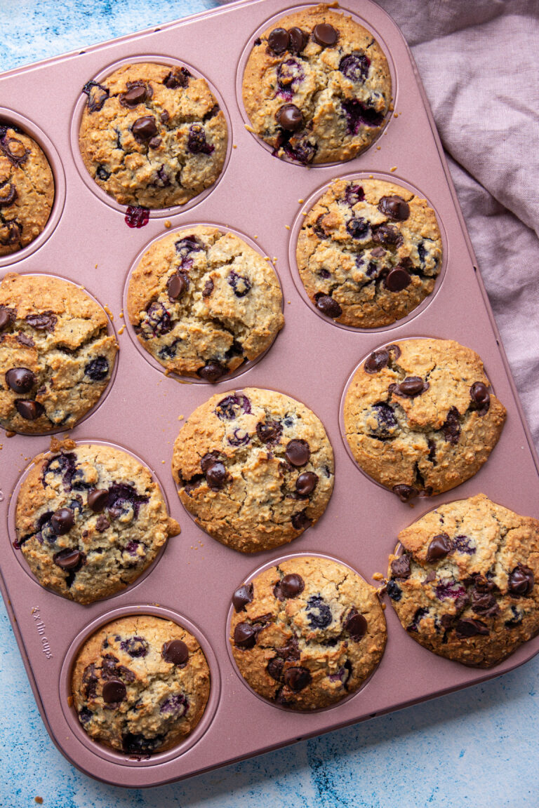 Vegan Blueberry Oat Muffins with chocolate chips (nut-free)