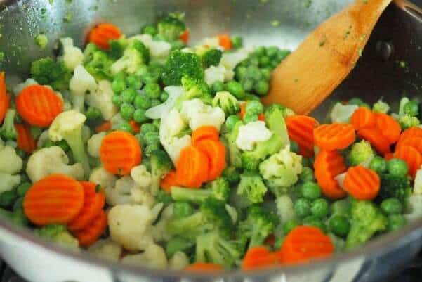 Cooked-Frozen-Vegetables-In-Wok Easy Cheap Fried Rice Recipe_