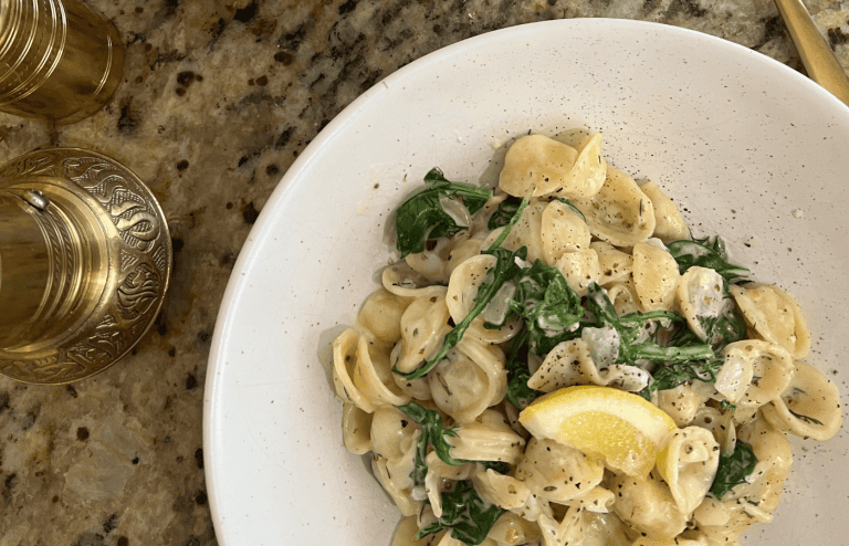 Vegan Cheesy Spinach Orecchiette Noodles Recipe