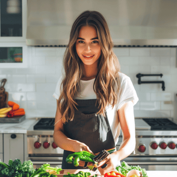 about Claire-Ann aka Healthy French Wife prepares vegan meals in kitchen