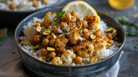 vegan Honey Harissa Spiced Chickpea Bowl recipe