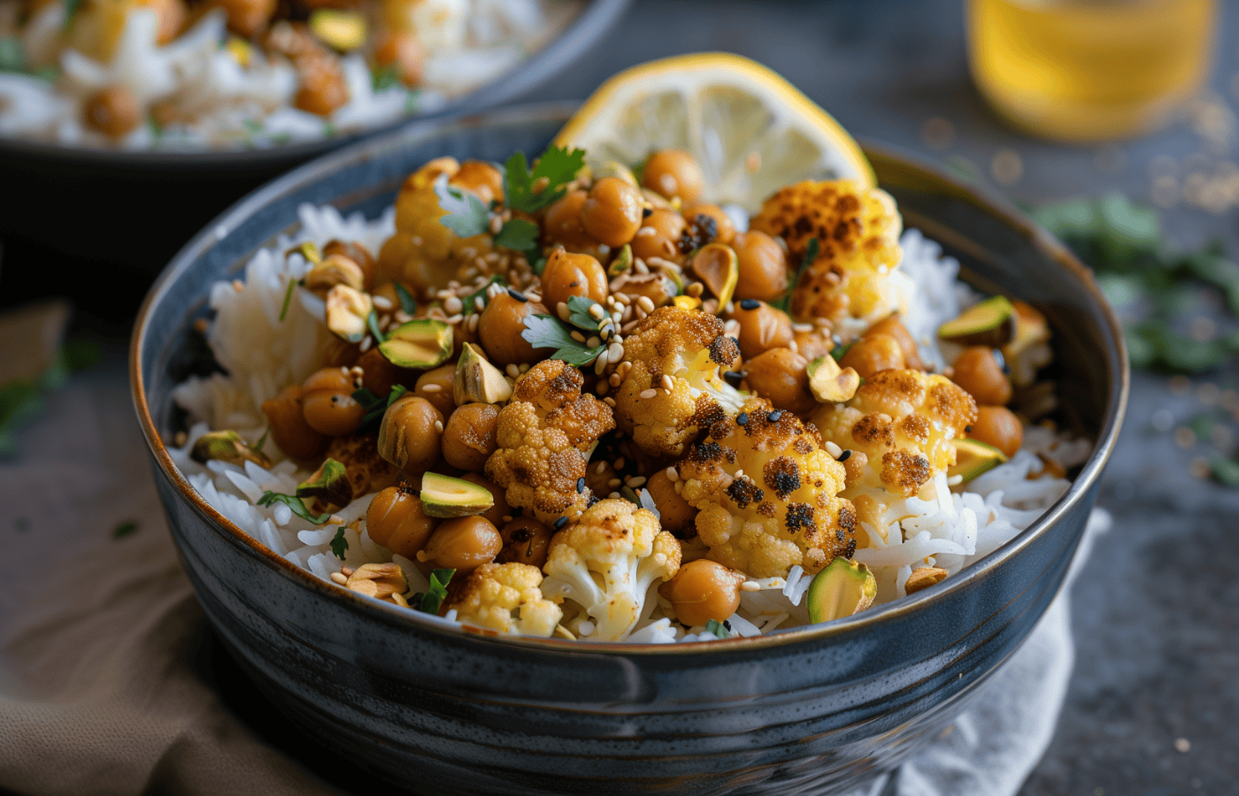 vegan Honey Harissa Spiced Chickpea Bowl recipe