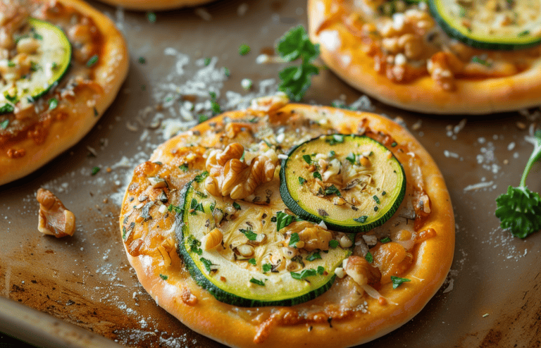 Rosemary Walnut Zucchini Pizzas with vegan Honey Drizzle recipe plantbased pizza