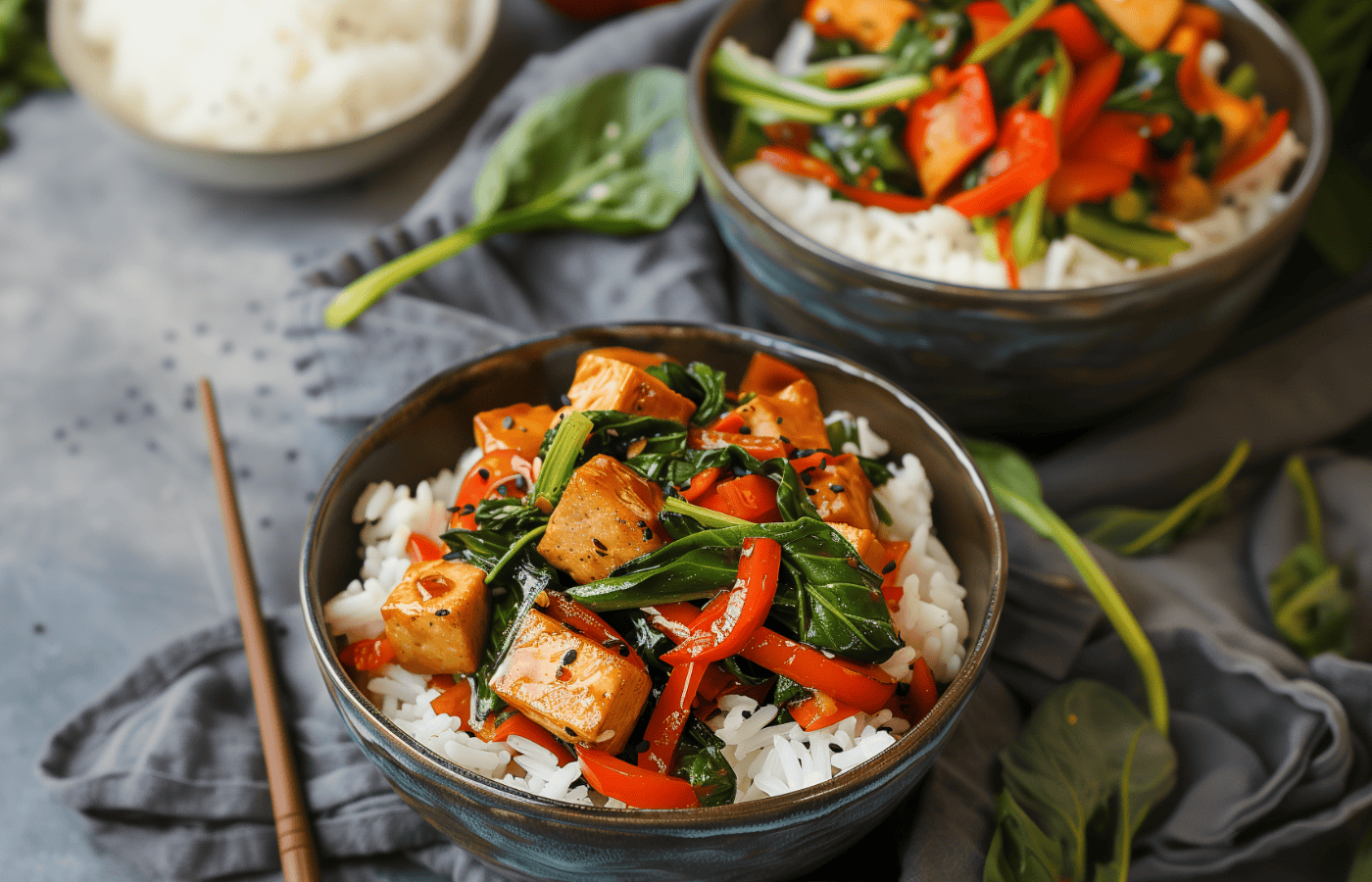 Vegan Tofu Ponzu Stir-Fry with Red Peppers and Bok Choy