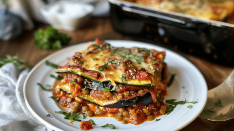 plant-based zucchini eggplant lentil lasagna recipe with cashew cheese