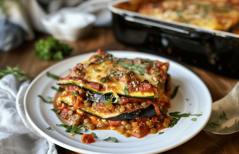 plant-based zucchini eggplant lentil lasagna recipe with cashew cheese