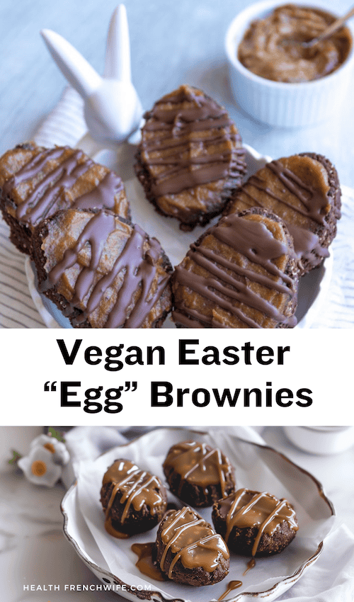 vegan easter egg-shaped brownies caramel